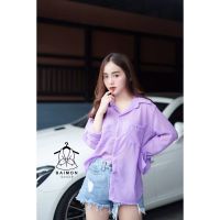 (ฟรีไซต์) เสื้อเชิ๊ตผ้าชีฟองแขนยาว มีกระเป๋า กระดุมหน้า มี 3 สี (M6628)