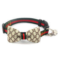 Jianjia28สัตว์เลี้ยงปรับสุนัขน้ำแบรนด์แถบสายรัดถักเข็มขัดที่ถอดออกได้ Houndstooth ตารางแฟชั่นโลโก้โบว์แมวเนคไท
