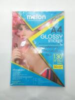 melon GLOSSY STICKER INKJETสติ๊กเกอร์กระดาษผิวมันเงา 130แกรม A4 กันน้ำ (50 Sheets)