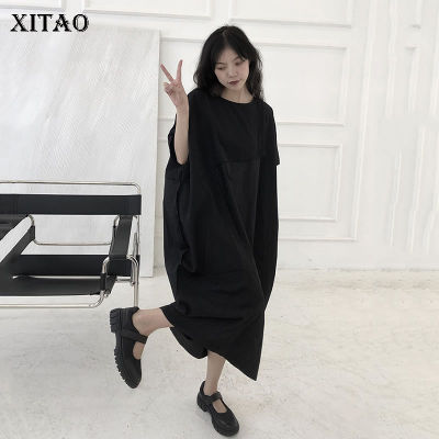 XITAO Dress Black Women Casual Loose Simplicity Pullover Dress