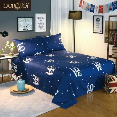 Bonenjoy Blue Color Bedding Sheet 3 pcs King Size Bed Sheet Set for Queen Bed Sheets Letter Printed Flat Sheet with Pillowcase