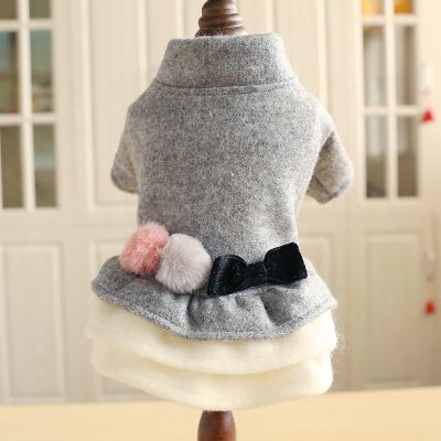 PETCIRCLE Pet Clothes Dog Clothes Teddy Bichon Pomeranian Small Dog Autumn And Winter Clothes Dog Double Ball Bow Dress Dresses