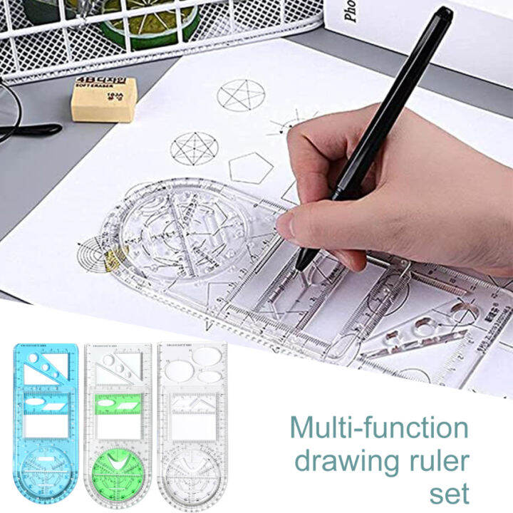 ไม้บรรทัดวาดรูปเรขาคณิต-ruler3pcs-เทมเพลตวาดรูปเรขาคณิตอุปกรณ์วัดพลาสติกร่างภาพสำหรับงาน-diy-การ์ดงานศิลปะการวาดภาพและเครื่องใช้สำนักงานโรงเรียน
