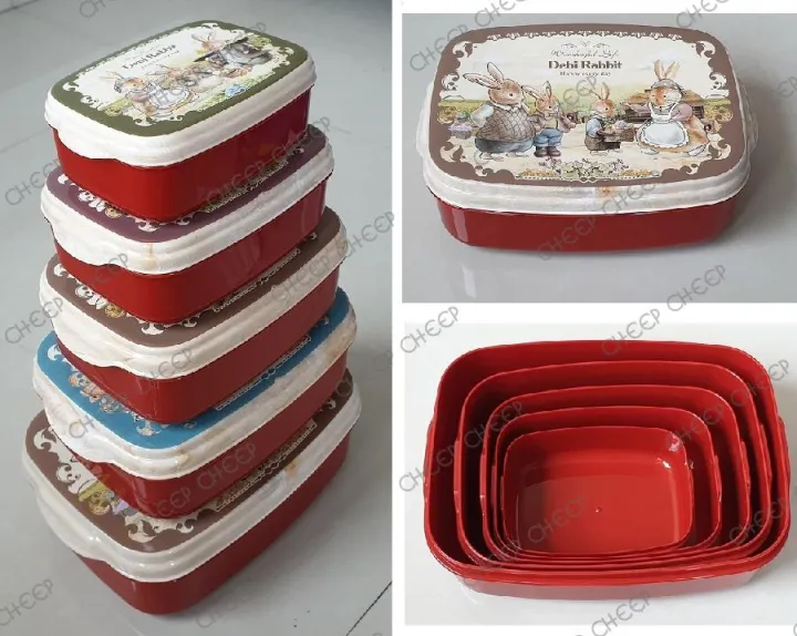 Set of 5 Stackable Cute Debi Rabbit Food Container Rectangular BPAfree