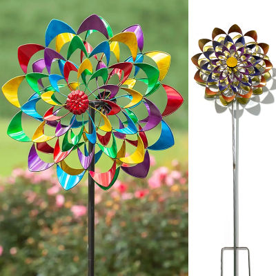 BOKALI 1Pc Zinnia ดอกไม้ Wind Spinner แนวตั้งโลหะประติมากรรม Stake Yard สนามหญ้า Garden Decor