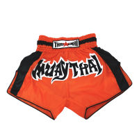 THAISMAI BS1130 กางเกงมวยไทย ผ้าร่ม-ส้มขอบแถบดำ ปักมวยไทย กางเกงมวย  - BS1130 THAI BOXING SHORTS OEANGE NYLON BLACK STRIP MUAYTHAI THAIFIGHTPRO