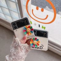 เคสเคสสติกเกอร์3มิติรูปใบหน้ายิ้มสำหรับ Samsung Galaxy Z Flip 3 4 5G ฝา Flip4 Flip3ใสป้องกันรอยขีดข่วนกันกระแทก