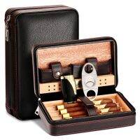 Cedar Wood Cigar Humidor Travel Leather Cigar Case W/wo Lighter Cutter Humidifier Humidor Box For Cigar Accessories Set