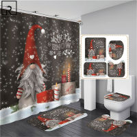 Cartoon Christmas Doll Print Shower Curtain Polyester Bath Mat Set Bathroom Non-slip Toilet Car Partition Festival Home Decor