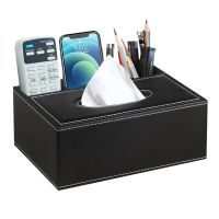 PU Leather Multifunctional Tissue Box Cover Holder  Nightstand Organizer for Bathroom Vanity Countertops Decor Tissue Holders