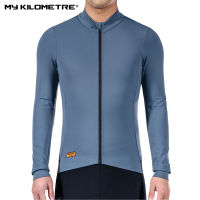 เสื้อปั่นจักรยานผู้ชาย MY Kilometerm แขนยาวพร้อมกระเป๋าหลัง3ช่อง Solid Blue Biking Tops เสื้อปั่นจักรยานเสือหมอบเสื้อปั่นจักรยาน