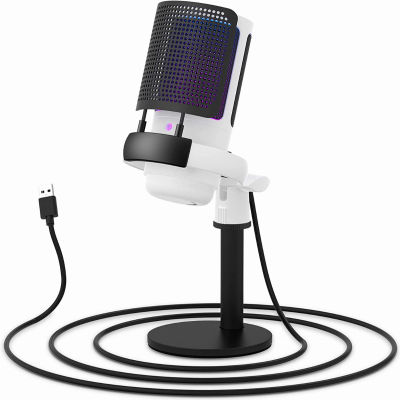 SHOUFEI USB Condenser Microphone for PC, Mac, Streaming, Recording, Podcasting, Computer Cardioid Gaming Mic with Pop Filter, Gain Control, Premium Studio Quality, Plug and Play, White Crescent White