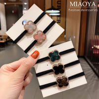 MIAOYA Fashion Jewelry Shop 3 Pics สายยางสำหรับสุภาพสตรี เชือกผูกผมดีไซน์โคลเวอร์สี่ใบสำหรับนักเรียน ของขวัญวันเกิดที่สวยงาม