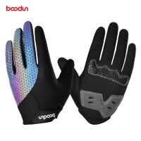 BOODUN Colorful Reflective Cycling Gloves Full Finger Bike Gloves Men Mtb Women Touch Breathable Gel Pad Road Bicycle Gloves