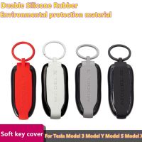 ✘☁ Silicone Rubber Car Remote Keyless Fob Shell Key Case Cover Ring Accessories Protector Keychain White For Tesla Model 3 Y S X