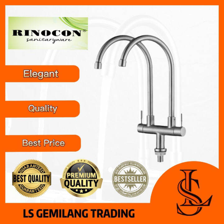 RINOCON 100 sus STAINLESS STEEL TWIN DOUBLE KITCHEN SINK WATER TAP