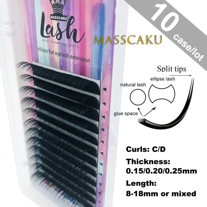 202110 caseslot Mix 8~18mm in one case,New products Ellipse Eyelashes,Ellipse Mink Eyelash Extension Soft Thin Tip Flat Roots