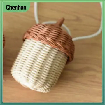 Handwoven Rattan Bag Acorn Shaped: Wicker Crossbody Handbag Beach