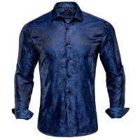 Hi-Tie Silk Mens Shirts Woven Male Outwear Long Sleeve Men Shirt Slim Fit Floral Paisley For Dress Suit Business Formal Casual