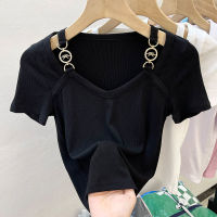 Black Top Women Plus Size Fashion Tshirt Korean Style Summer Short Sleeve T Shirt V Neck Tee