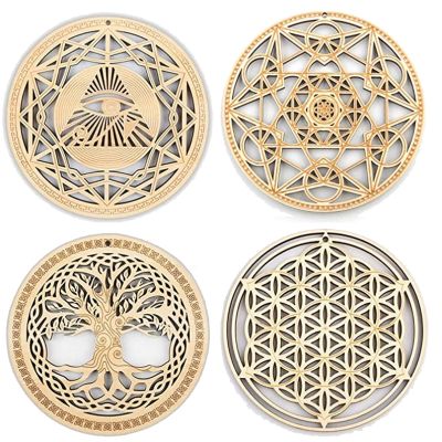 set of 10 pcs Sacred Geometry Wall Art Crystal Grid Meditation Chakra Wooden Wall Art Yoga Decor Spiritual Gifts