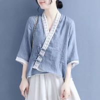 Fashion Woman Blouses 2022 Linen Clothing Chinese Traditional Clothes For Women Vintage Top Female Chinoiserie Summer Tang Suit