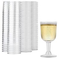Clear Plastic Wine Glass Recyclable - Shatterproof Wine Goblet - Disposable &amp; Reusable Cups for Champagne, Dessert