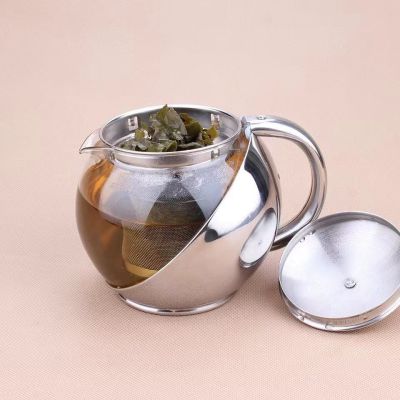 กาน้ำชา(Teapot) กาชงชา กาน้ำร้อน กาแก้วหุ้มสแตนเลส ขนาด750มล. กาน้ำชามีที่กรองชา กาชงเครื่องดื่ม