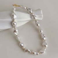 French retro classic large irregular baroque pearl OT buckle necklace trend temperament and all-match clavicle