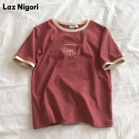 Laz Nigori เสื้อยืดแขนสั้นผู้หญิง,เสื้อยืดสีตัดบาง2023ฤดูร้อนเสื้อยาวปิดถึงก้นใหม่เสื้อนักเรียนลำลองเกาหลี