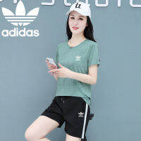 Adidaseเย็บปักถักร้อย Dri-Fit ชุด Training Gym วิ่งสำหรับผู้หญิง2ชิ้นใหญ่ M-4XL ชุดกีฬา