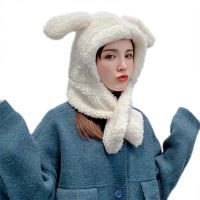 Sweet Cartoon Movable Rabbit Ear Hat Cute Winter Gift Windproof Scarf Cute Winter Thick Hoodies Scarf for s Kids