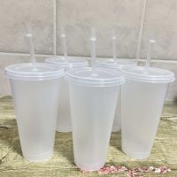 【CC】 5pcs Cup Tumbler with Lid Reusable Plastic Transparent Cold Beverage Accessory 700ml