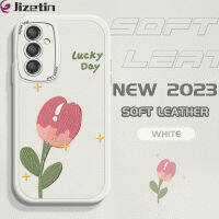 Jizetin เคส Samsung กาแล็คซี่ A24 4G แบบบางเคสหลังหนังลายดอกไม้สีชมพูเคสนิ่มทำจากซิลิโคน PU ปกหนังโทรศัพท์