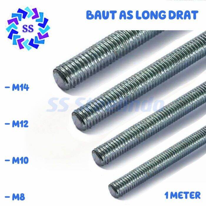 BAUT PUTIH GALVANIS PANJANG-LONG DRAT KASAR (1 METER) M8-M10-M12-M14 ...