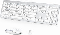 iClever GK08 Wireless Keyboard and Mouse - Rechargeable, Ergonomic, Quiet, Full Size Design with Number Pad, 2.4G Stable Connection Slim Mac Keyboard and Mouse for Windows Mac OS Computer Silver