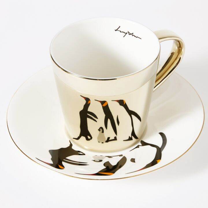 LUYCHO tall mirror cup and saucer 340ml (Emperor Penguins) Lazada