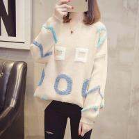 利Womens Sweater for Fall/winter 2021 New Embroidery Pullover Korean Fashion Loose All-match Sweater