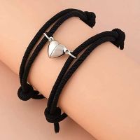 Heart Magnetic Bracelet Steel Pendant Couple Bracelets for Lover Friendship Bracelets Braid Rope Magnet Two Halves Jewelry 1Pair