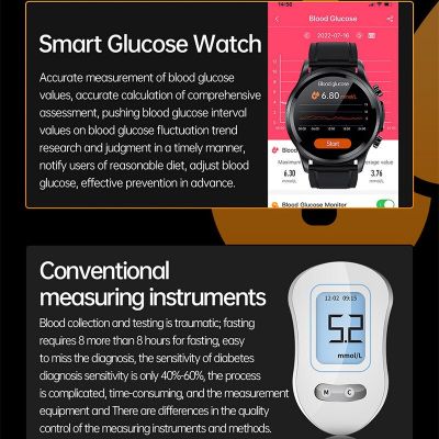 เหมาะสำหรับ Xiaomi 2023การตรวจสอบระดับน้ำตาลในเลือดนาฬิกาอัจฉริยะเพื่อสุขภาพผู้ชายผู้หญิง ECG + PPG เครื่องวัดอุณหภูมิน้ำตาลสายรัดข้อมือนาฬิกาอัจฉริยะความดันโลหิต