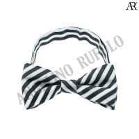 ANGELINO RUFOLO Bow Tie ผ้าไหมทอผสมคอตตอนคุณภาพเยี่ยม โบว์หูกระต่ายผู้ชาย ดีไซน์ Stripe สีเทาเข้ม/สีน้ำเงิน/สีโอรส/สีชมพู/สีฟ้า