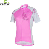 เสื้อจักรยานผู้หญิงแขนสั้น CheJi สีชมพูขาว