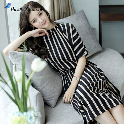 HuaX Women Girls Elegant Stripes Pattern Tight Waist Dress