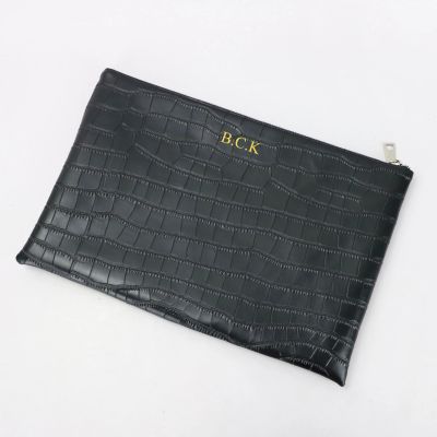 Customized Leather Black Clutch Business Elegant Party Women Clutch Bag Fashion Embossed Crocodile Envelope Handbag