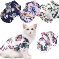 Summer Cats Cool Shirts For Pet Hawaiian Beach Print Clothes Kitten Travel Holiday Floral T-shirt Kitty Puppy Small Dog Costume