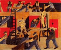 ☄ Jacob Lawrence The Builders Art ฟิล์มพิมพ์ผ้าไหมโปสเตอร์ Home Wall Decor 24x24inch