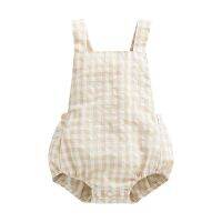 0-24Months Baby Boys Girls Romper Square Neck Sleeveless Plaid Pattern Printing Bodysuit With Crotch Snap Button Summer Clothes