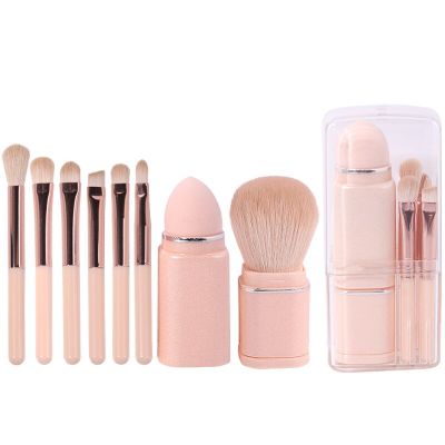 8 in 1 Fashion Protable Makeup Brush Set Retractable Brush With Powder Puff Lip Eyeliner Brush Mini All -In-One Cosmetic Brush Makeup Brushes Sets