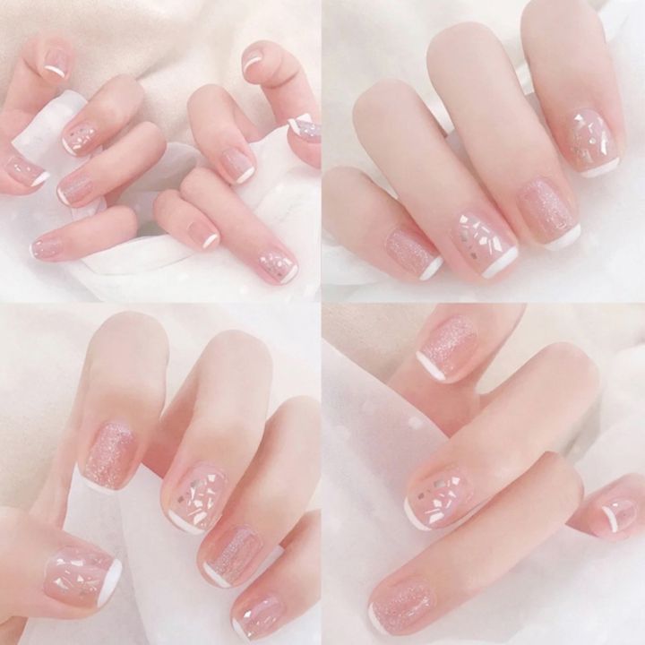24pcs-box-false-nail-press-on-natural-temperament-french-nail-simple-short-style-acrylic-classical-fake-nails-with-glue-for-girl