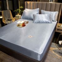 Summer Cooling Elastic Fitted Sheet Double Couple Bed Sheet Bed Linen 2 People Satin Mattress Cover Luxury 150 180 No Pillowcase